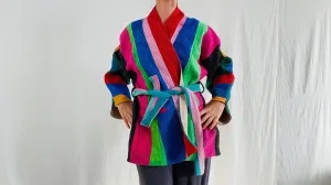 Vintage Kantha Wrap Jacket. Color Block!